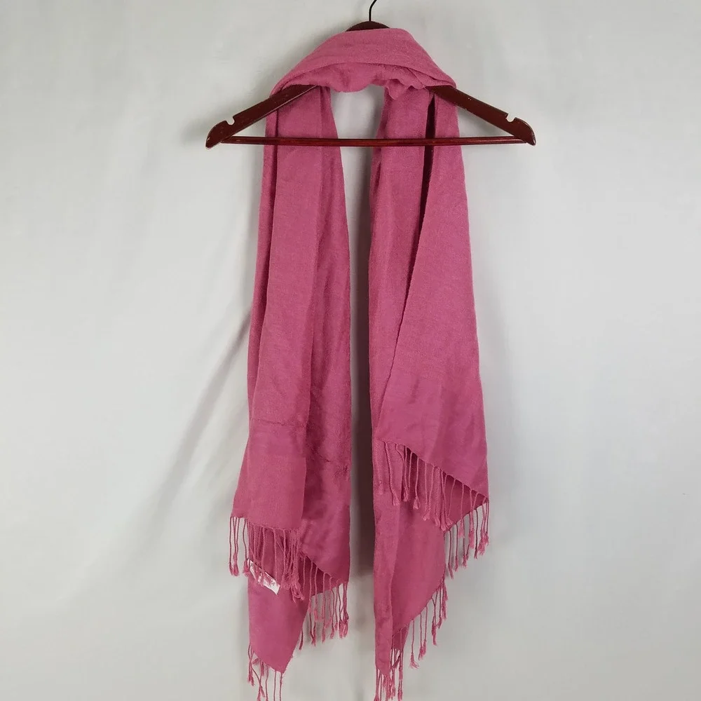 Womens Scarf 70 Pashmina 30 Silk‎ Wrap Fringe Pink Luxury Elegant Accessory